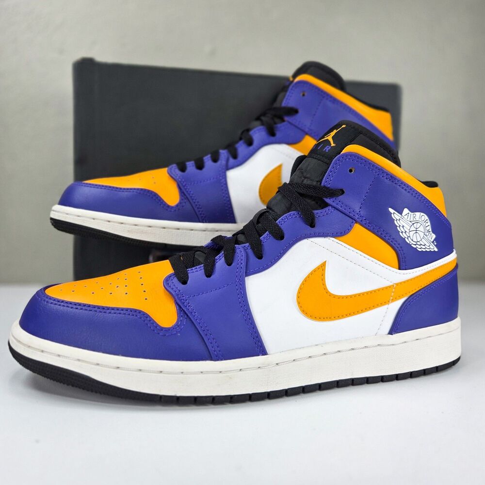 Air Jordan 1 Mid Lakers Dark Concord University Gold White DQ8426-517 Sz 12